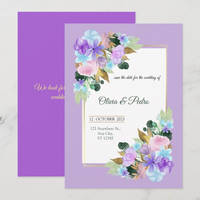 wedding invitation in lavander color (Front/Back)