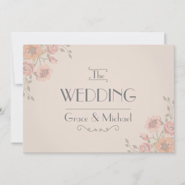 Wedding Invitation in Postcard Style Flowers (Front)