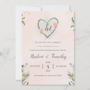 Wedding Invitation in sage and pink blush colors