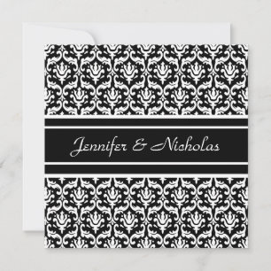 Wedding Invitation in Stylish Black & White Damask