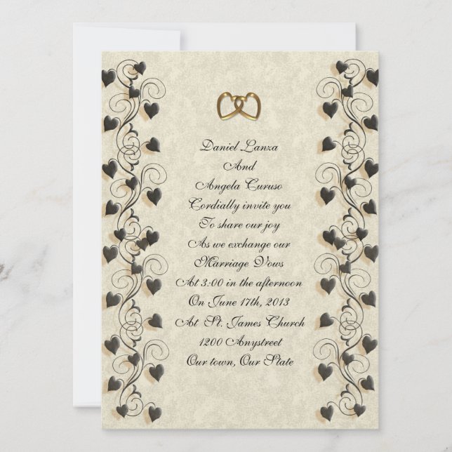 Wedding Invitation Ivy hearts border (Front)