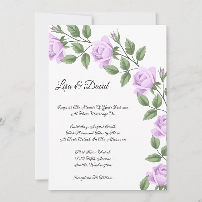 Wedding Invitation-Lavender Roses  Invitation (Front)