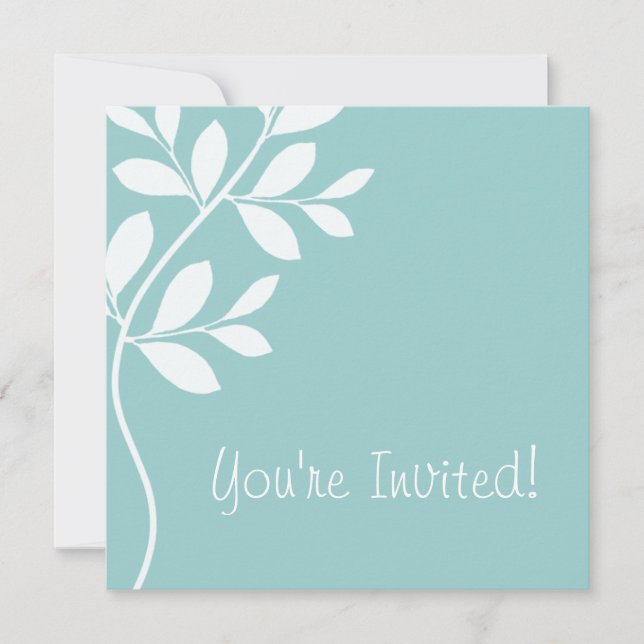 Wedding Invitation Leaf Branch Baby Blue (Front)