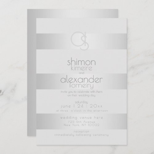 Wedding Invitation  Luminous Silver Stripes