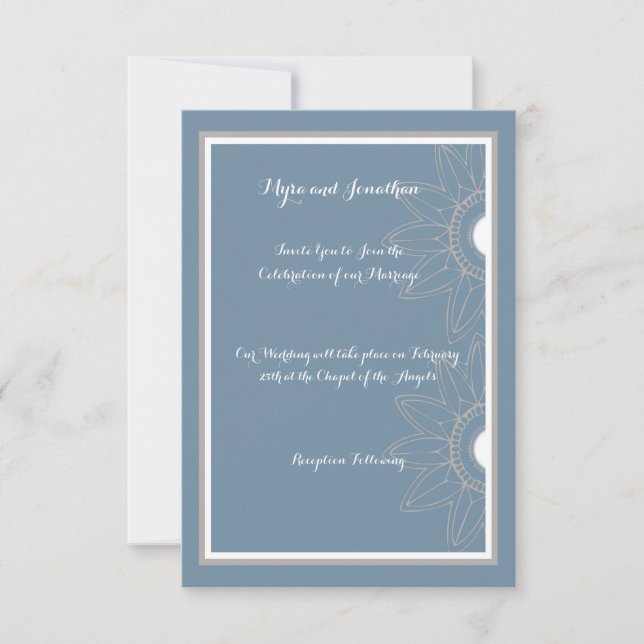 Wedding Invitation, Medium Blue with Flowers Invitation (Front)