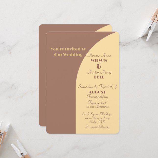 Wedding Invitation Mocha Mousse Arched Flat Card (Front/Back In Situ)