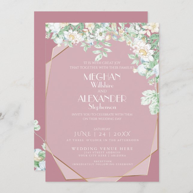 Wedding Invitation |  Modern Geometric Wildflowers (Front/Back)