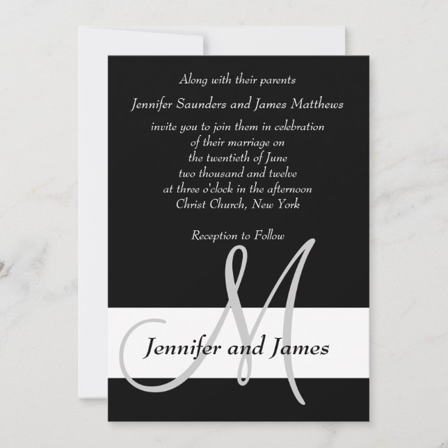 Wedding Invitation Monogram Black and White (Front)
