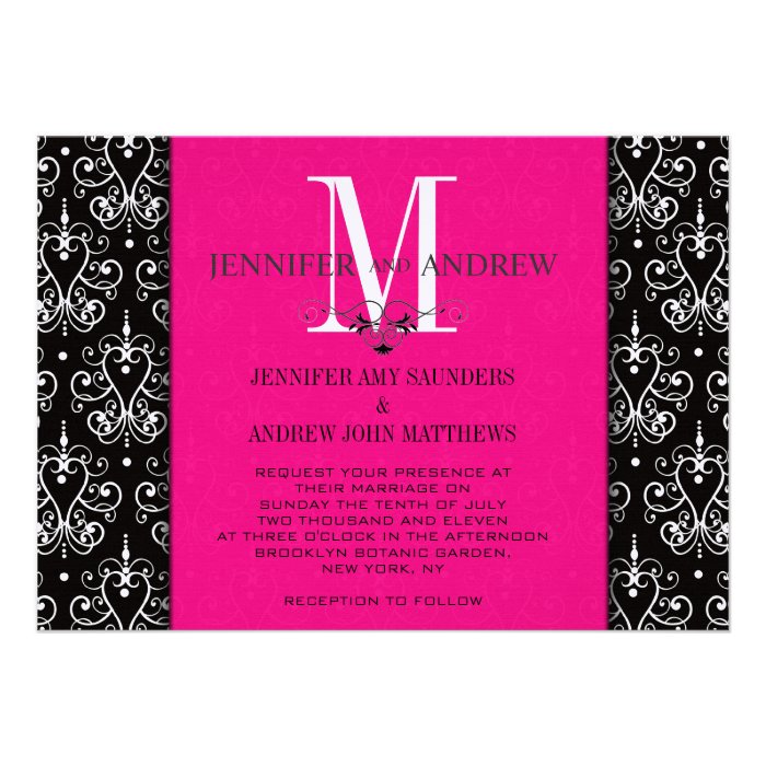 Wedding Invitation Monogram Chandelier Hot Pink