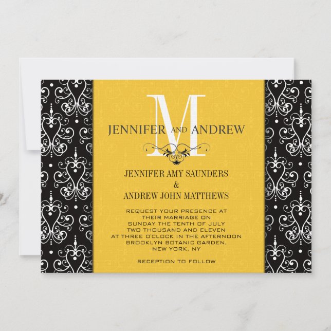 Wedding Invitation Monogram Chandelier Yellow (Front)