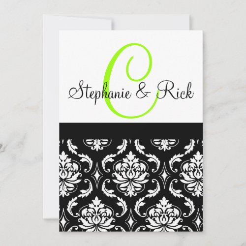 Wedding Invitation Monogram Damask Black