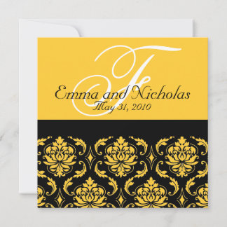 Wedding Invitation Monogram Damask Yellow Back