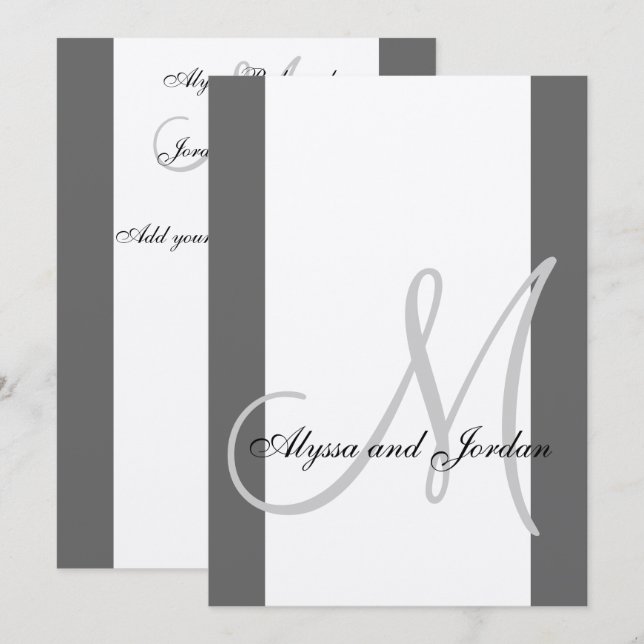Wedding Invitation Monogram Metallic Silver (Front/Back)
