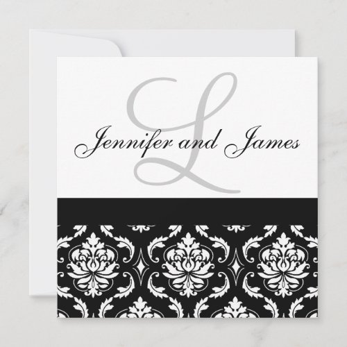 Wedding Invitation Monogram Names Black Damask