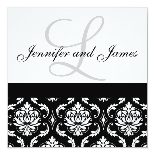 Wedding Invitation Monogram Names Black Damask