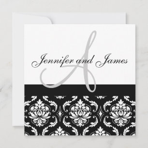 Wedding Invitation Monogram Names Black Damask