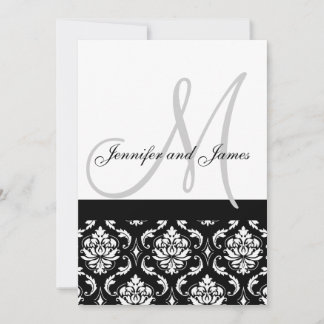 Wedding Invitation Monogram Names Black Damask
