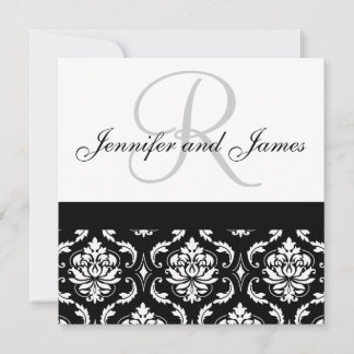 Wedding Invitation Monogram Names Black Damask