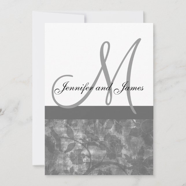 Wedding Invitation Monogram Names Black Floral (Front)