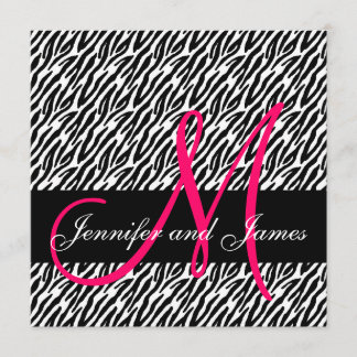 Wedding Invitation Monogram Names Black White Pink