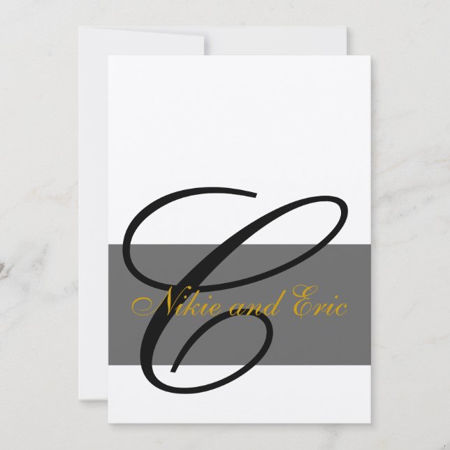 Wedding Invitation Monogram Names Gold Black Gray (Front)