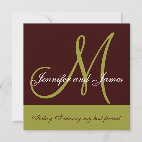 Wedding Invitation Monogram Saying Green Brown