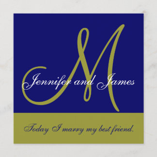 Wedding Invitation Monogram Saying Name Green Navy