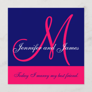 Wedding Invitation Monogram Saying Names Pink Navy