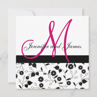 Wedding Invitation MonogramBlack White Pink Floral