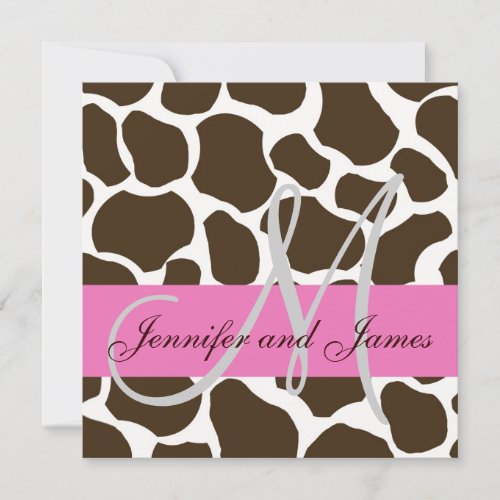 Wedding Invitation Monograms Pink Black Giraffe