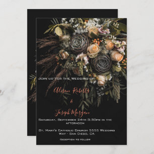 Wedding Invitation moody floral orange white