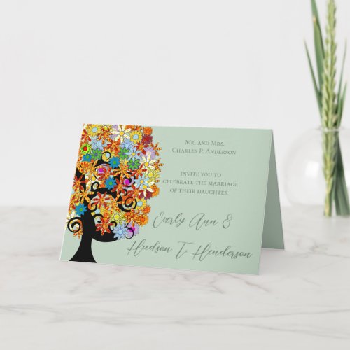 Wedding Invitation _Multi_Colored Flower Love Tree