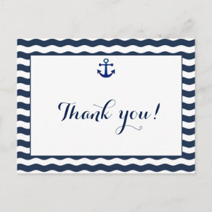 Wedding Invitation Nautical Navy Waves Thank You Postcard