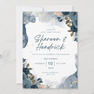 Wedding Invitation Navy Alcohol Ink Floral