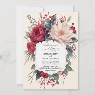 Wedding invitation nice flowers red blue classy