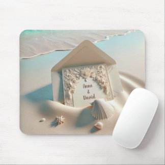Wedding Invitation On Beach Sand Mouse Pad