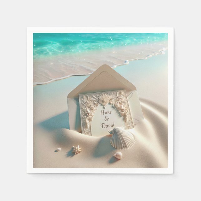 Wedding Invitation On Beach Sand Napkins (Front)