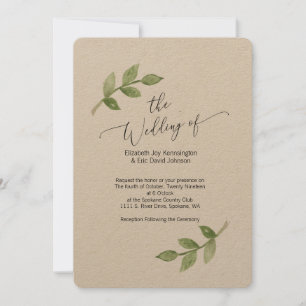 Wedding invitation on Kraft paper with leaf