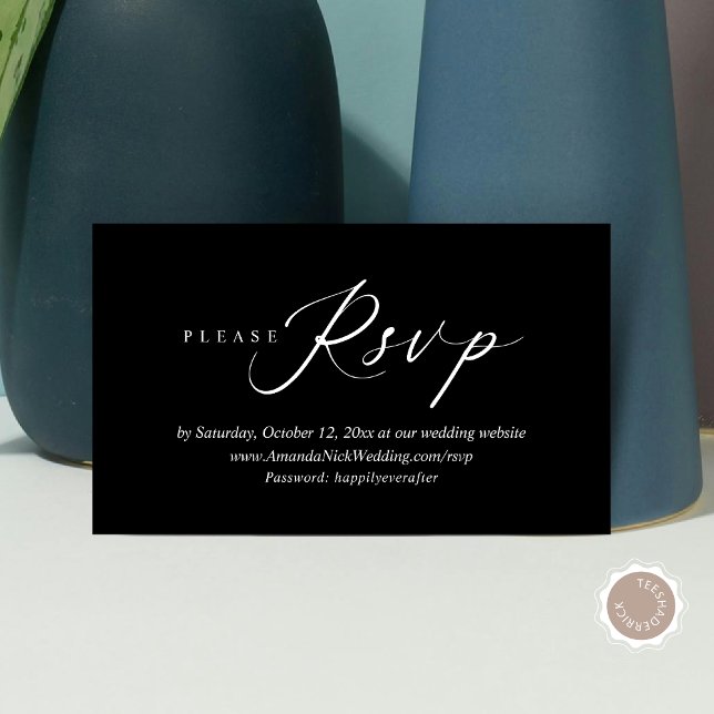Wedding Invitation Online RSVP, Modern Script Card (Wedding Invitation Online RSVP Enclosed Card, Modern Romantic Script, in Elegant Black)