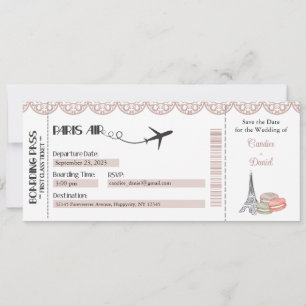 Wedding Invitation, Paris Boarding Pass Invitation