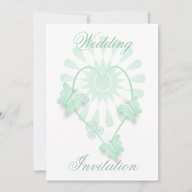 Wedding Invitation Peppermint Butterflies Heart (Front)