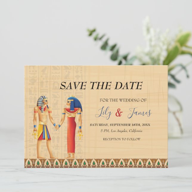 Wedding Invitation Pharaonic heritage on papyrus (Standing Front)