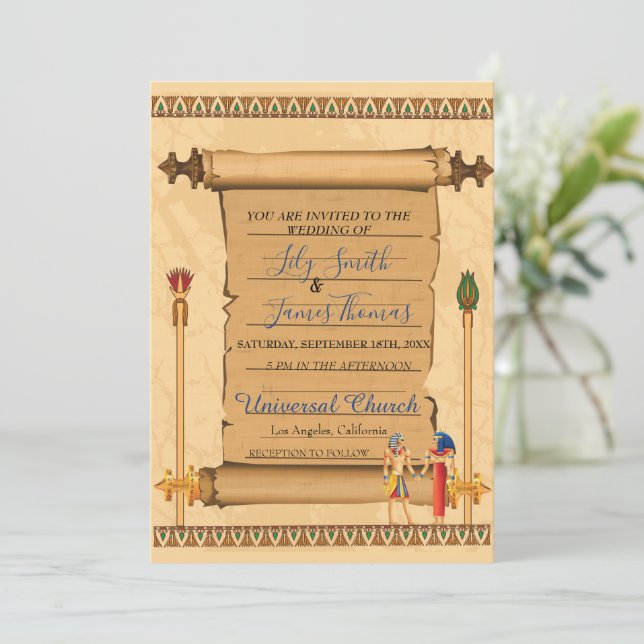 Wedding Invitation Pharaonic heritage on papyrus (Standing Front)