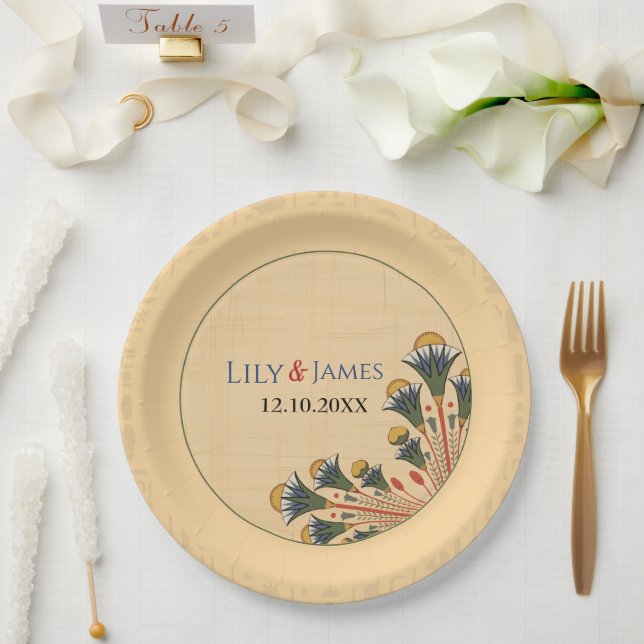 Wedding Invitation Pharaonic heritage on papyrus Paper Plates (Wedding)