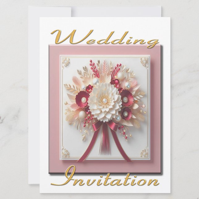 Wedding Invitation Pink and Gold Bouquet (Front)