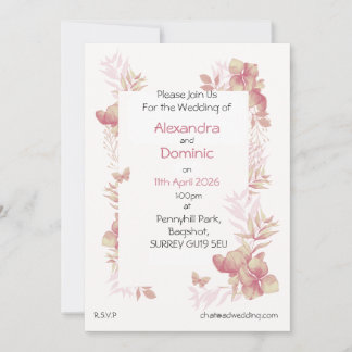 Wedding Invitation - pink floral butterfly motif