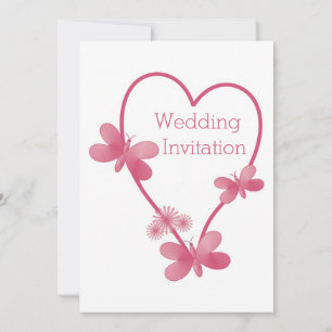 Wedding Invitation Pink Heart And Butterflies