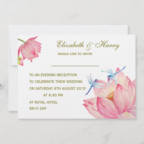 Wedding Invitation Pink Lotus  Blue Dragon flies