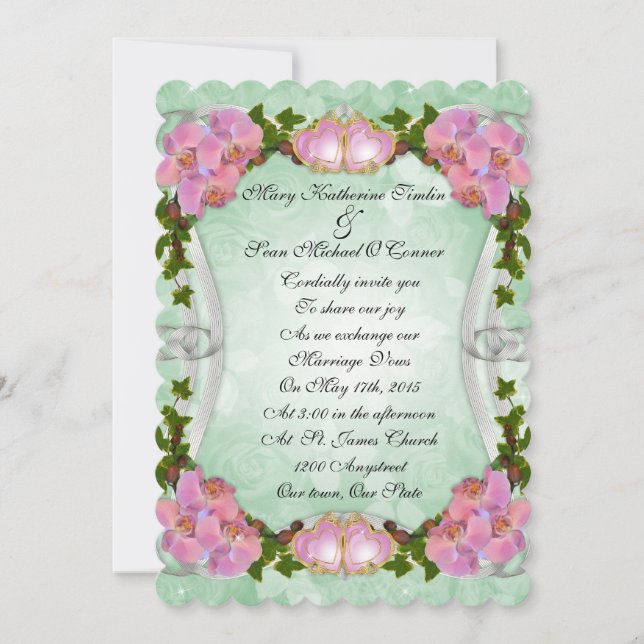 Wedding Invitation pink orchids (Front)