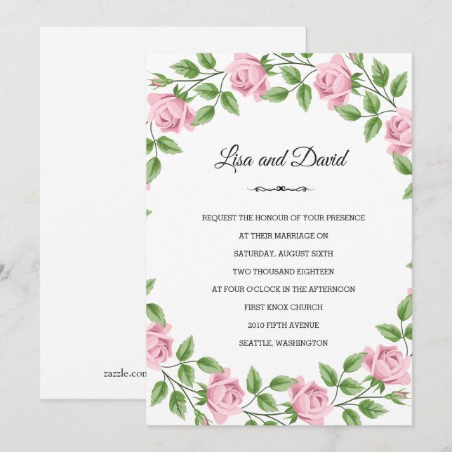 Wedding Invitation-Pink Roses Invitation (Front/Back)